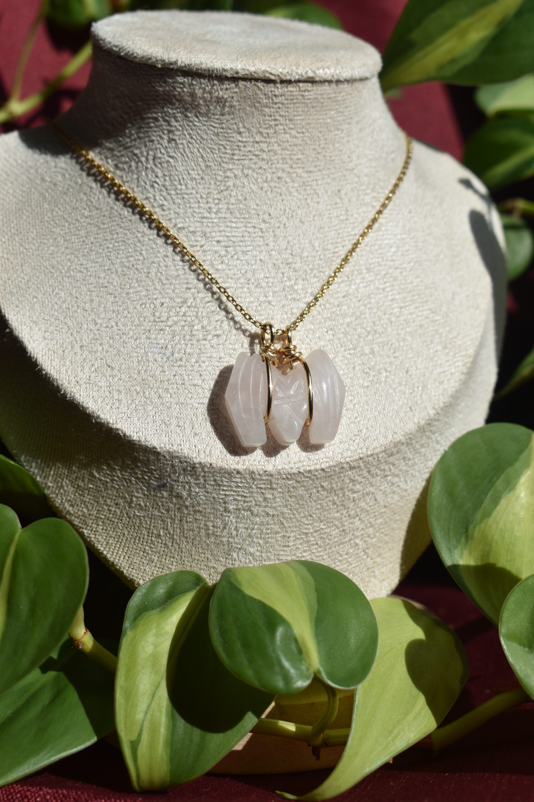 Rose Quartz Bat Necklace - Image 3