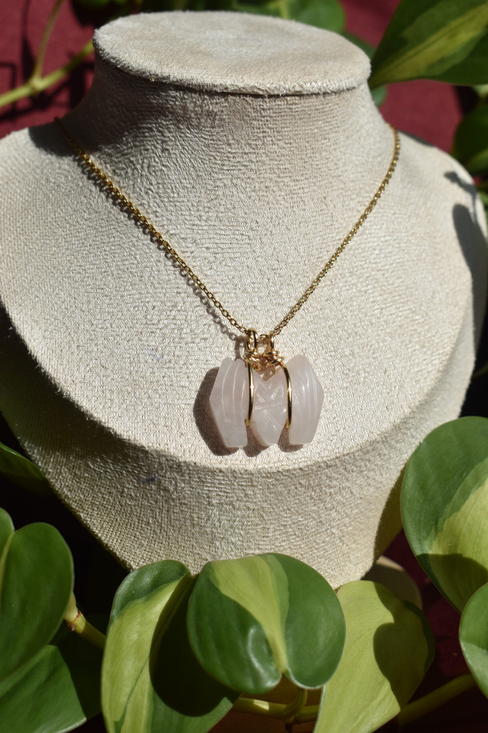 Rose Quartz Bat Necklace