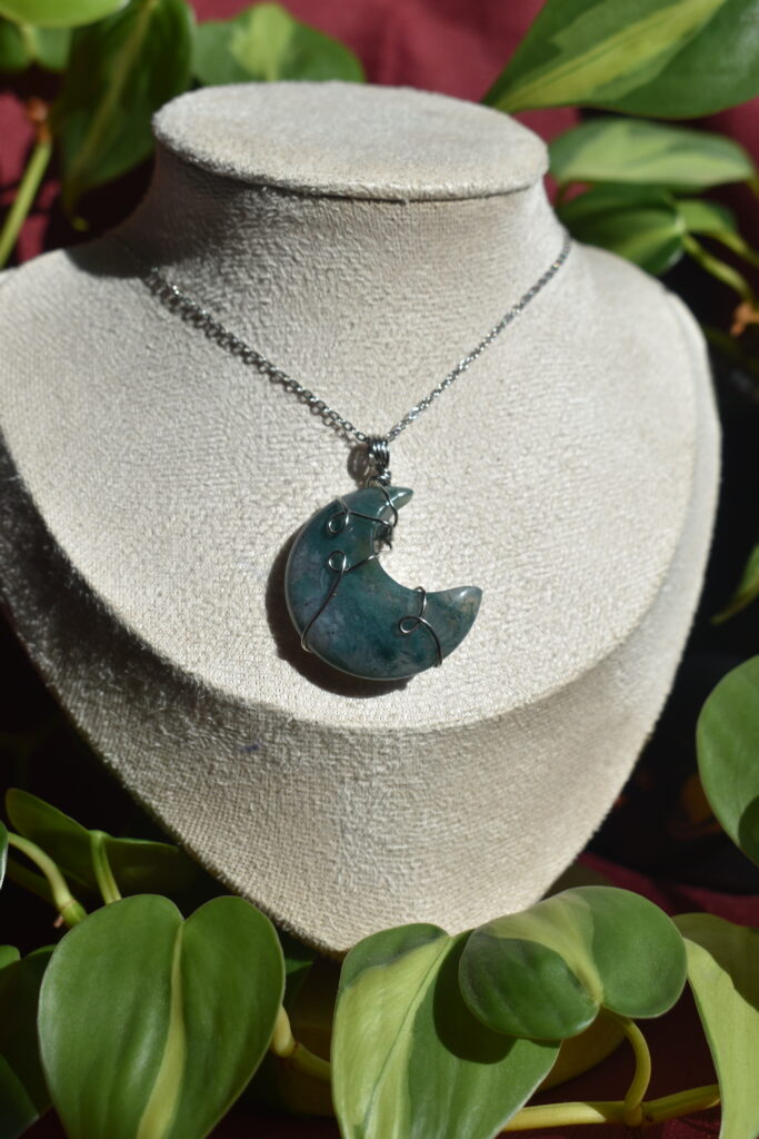 Moss Agate Moon Necklace