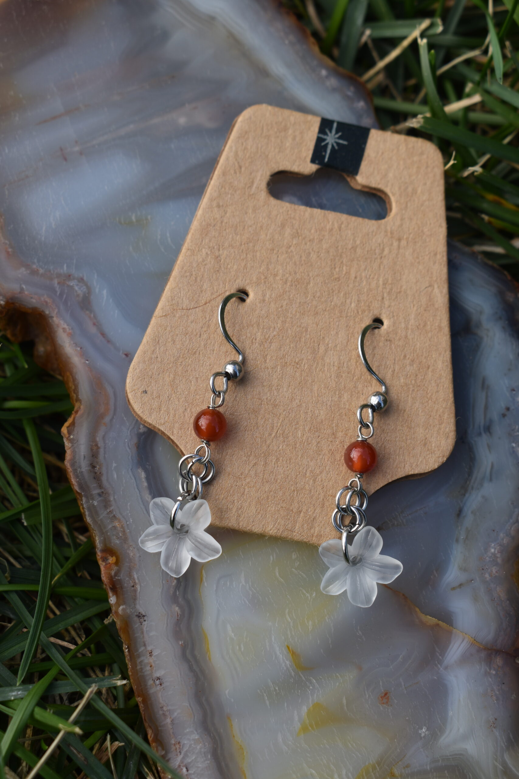 Carnelian Flower Earrings