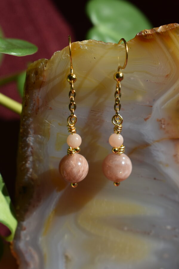 Peach Moonstone Dual Drop Earrings