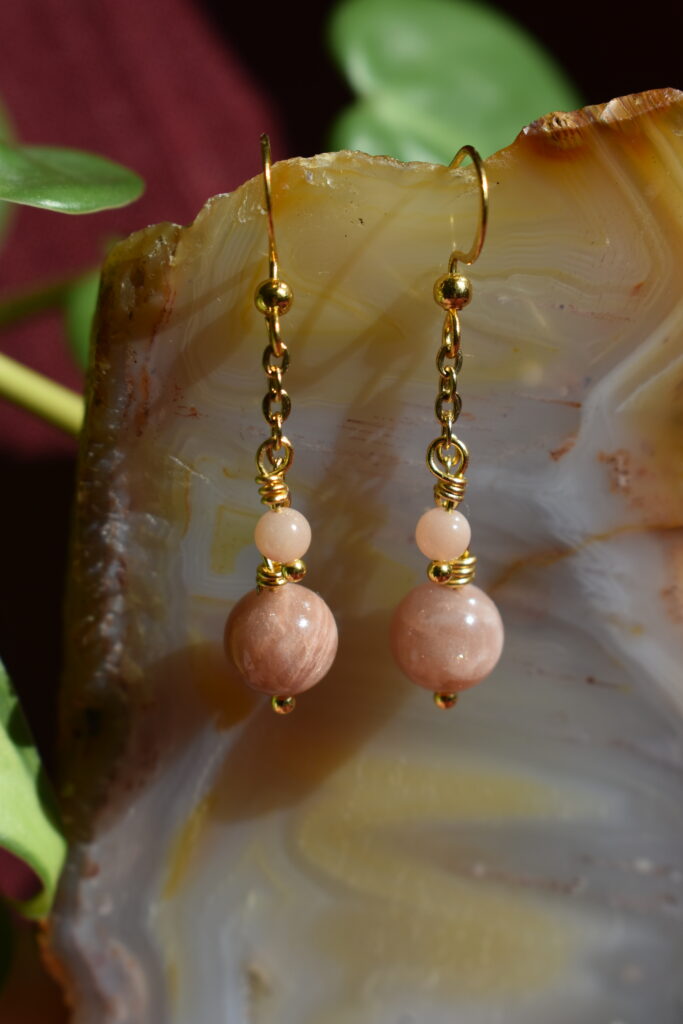 Peach Moonstone Dual Drop Earrings